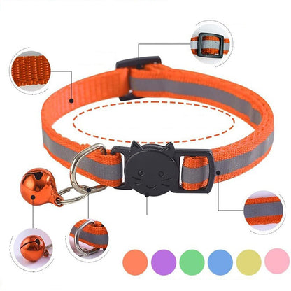 12 Pcs Reflective Cat Collar Kitten Safety Collar with Bell and ID Tags