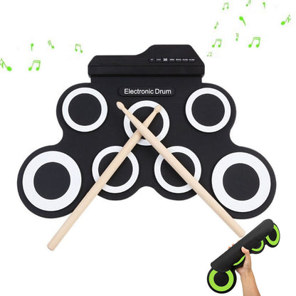 Electric Drum Kit Portable Tabletop Drum Set Digital Drum Pads Gifts for Kids Beginners-Black