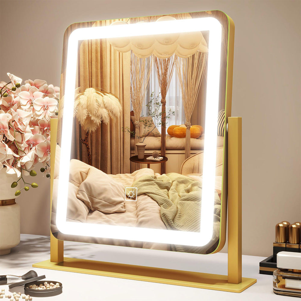 Vanity Mirror LED Lighted Makeup Mirror with 3-Color Lighting and Dimmable-Gold