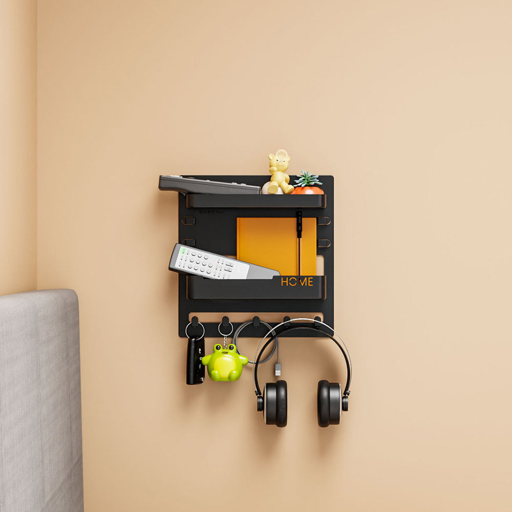 Bedside Shelf Accessories Organizer Wall Mount Self Stick On Cool Stuff for Bedroom Storage and Organization-Black