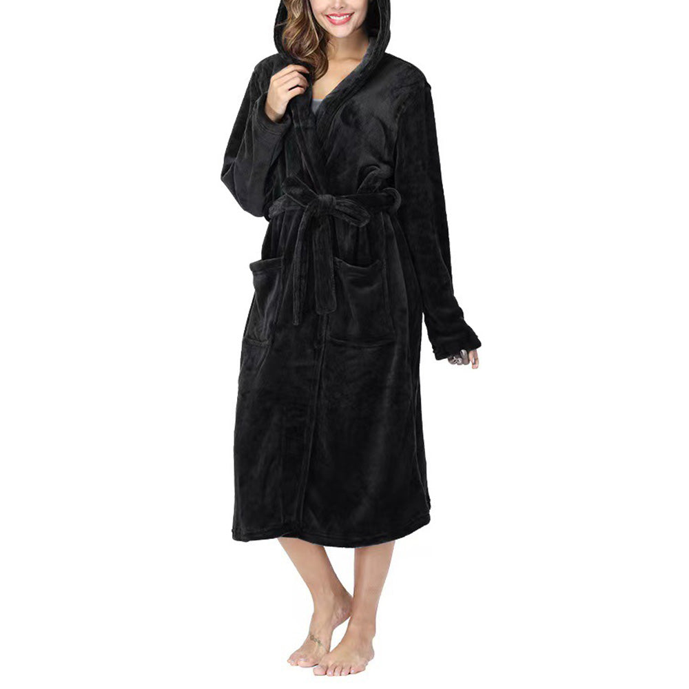 Warm Hooded Bathrobe Long Cozy Spa Hoodie Robes for Ladies  Navy
