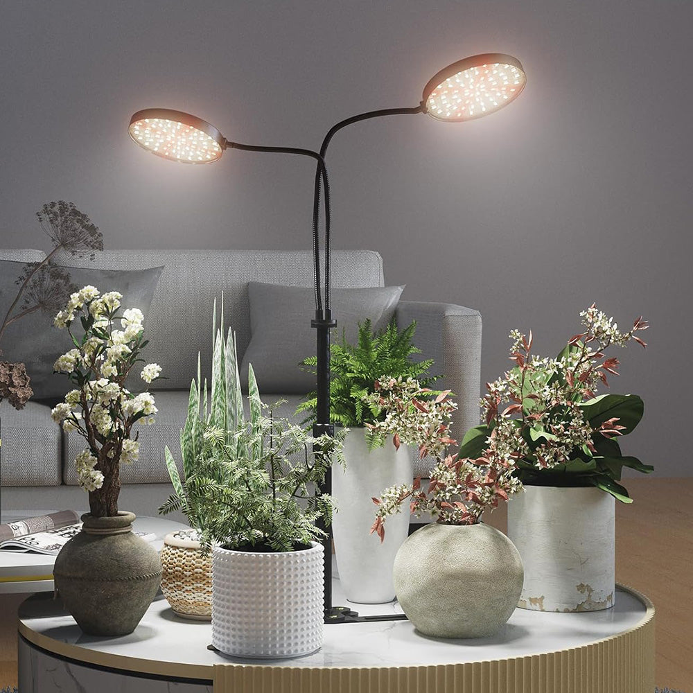 LED Grow Light with Dual Heads Full Spectrum Adjustable Plant Lamp for Indoor Plants Black