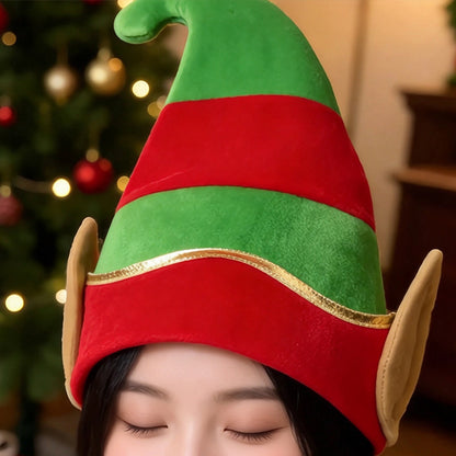 Adult Christmas Elf and Santa Hat with Bent Horns and Elf Ears