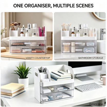 Makeup Organiser with 2 Drawers Cosmetic Storage Box Multi-Section Makeup Skincare Storage Box