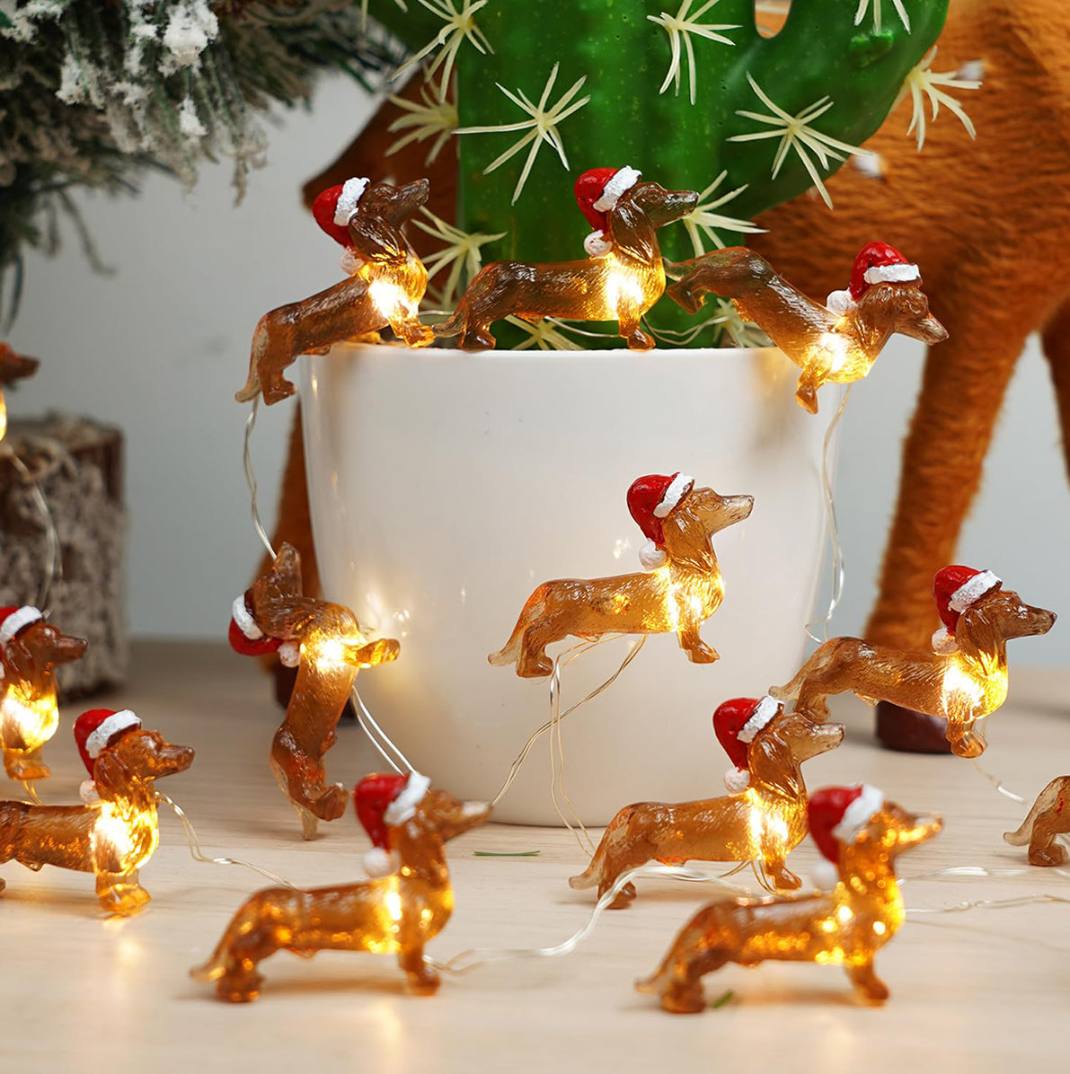 LED Dachshund Christmas String Lights Battery Powered Holiday Decor