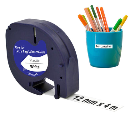 10Pcs 12mm White on Black PET Label Maker Tape Compatible for Dymo Printers
