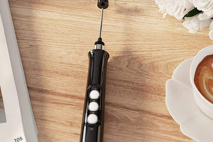 Milk Frother Handheld USB Rechargeable Milk Foam Maker With 3 Stainless Whisks-Black