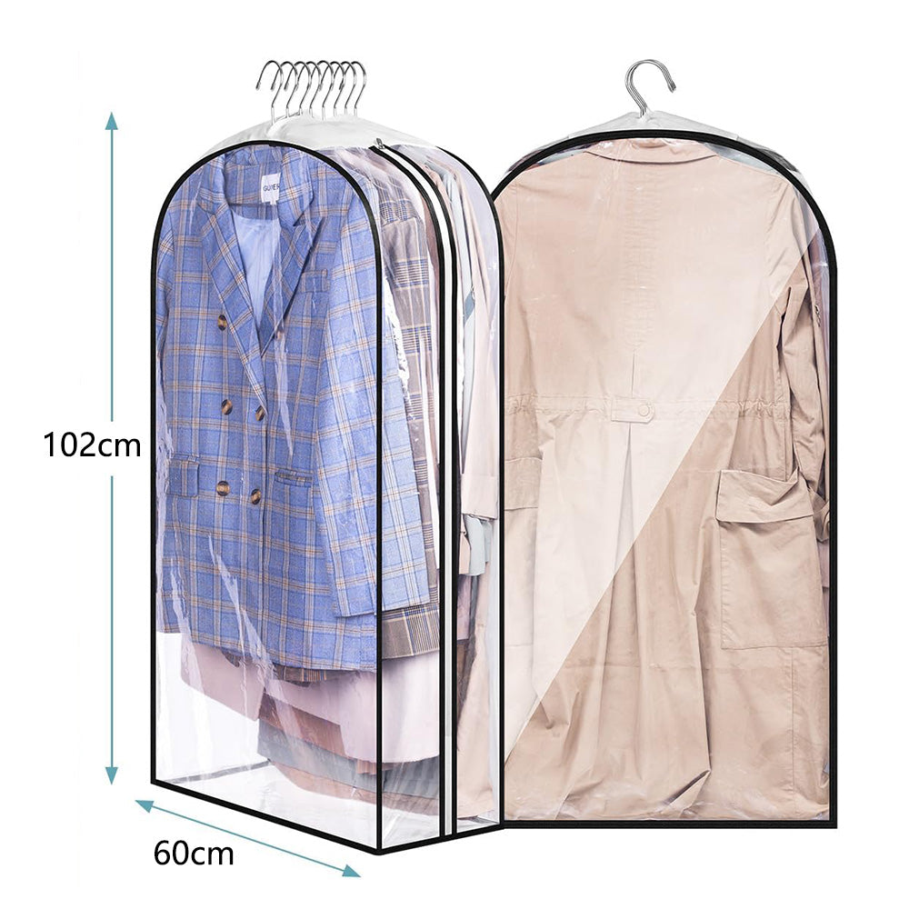 3Pcs Set Transparent Garment Bags Dustproof Hanging Suit Bags for Closet Storage