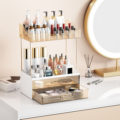 4 Tier Cosmetics Storage Organizer Large Capacity 2 Drawers for Skincare and Makeup