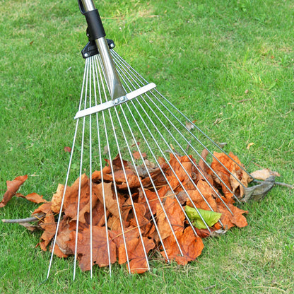 Adjustable Long Handle Metal Leaf Rake for Lawn Garden Yard Soil Loosening