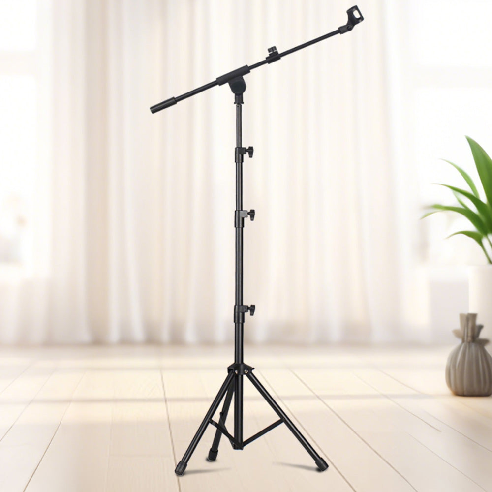Universal Metal Microphone Stand With Adjustable Height And Mic Clips