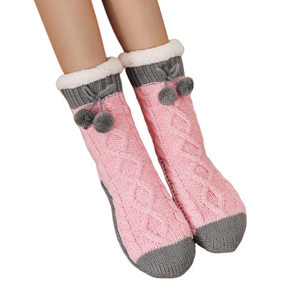 Womens Slipper Fuzzy Grip Socks Fluffy Winter Warm Thermal Grip Socks-Pink
