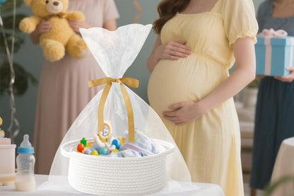 Gift Basket With Gift Bag And Ribbons Woven Storage Basket With Handle-White