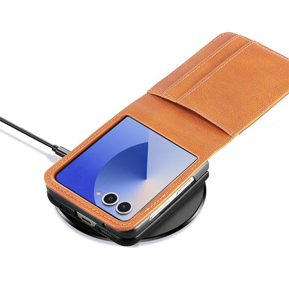 PU Wallet Card Holder Case for Samsung Galaxy Z Flip 6 7 8 with Stand - Brown