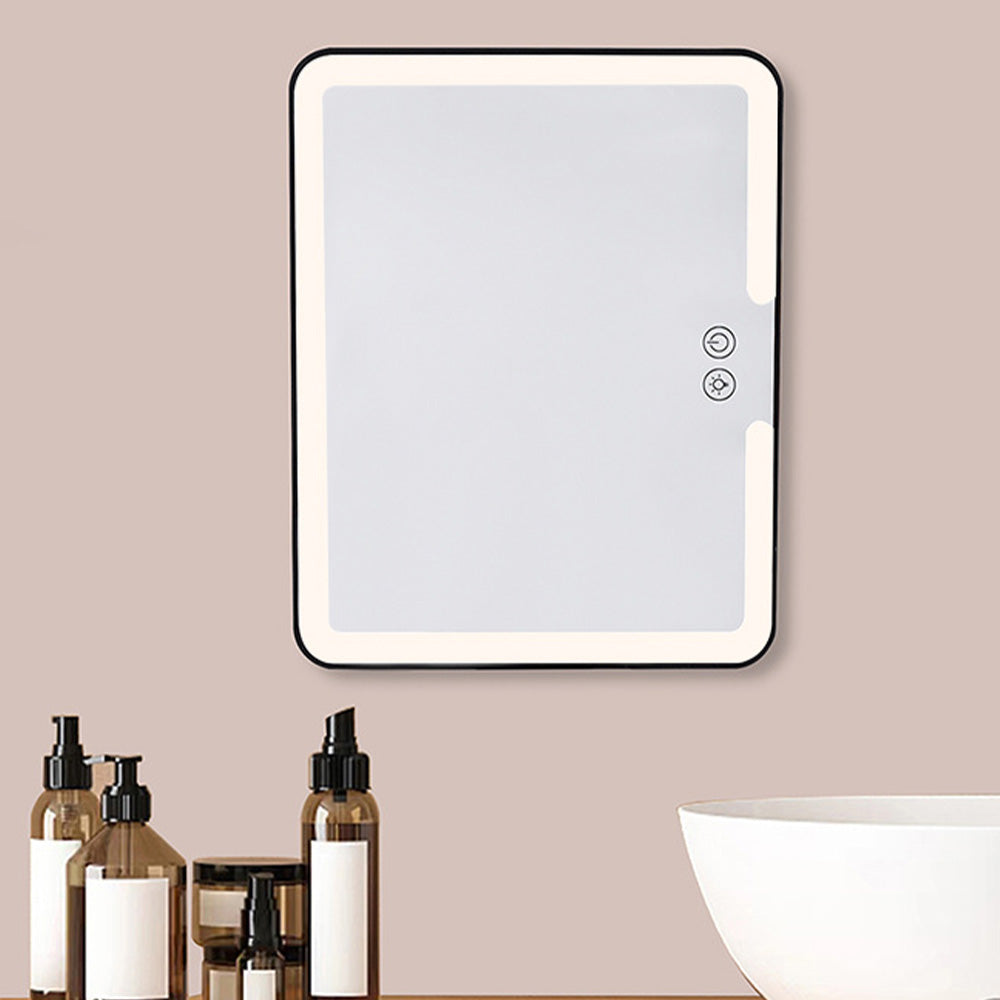 Bathroom Anti Fog Mirror with Lights Built In Shelf No Drilling Installation for Shower Room-Square