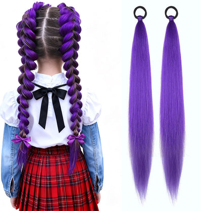 2PCS Purple Ponytail Extensions with Elastic Tie Straight Sleek Wrap Around Braids Purple