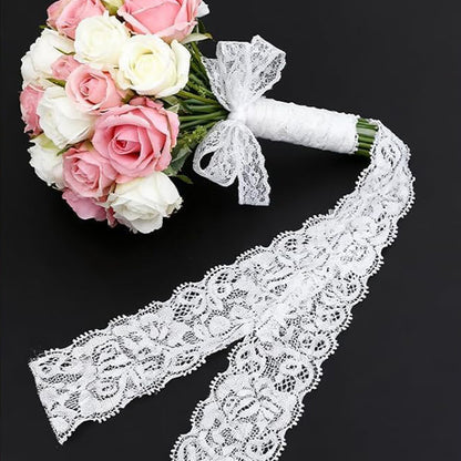 10 Yards Elastic Floral Lace Trim Stretch Ribbon for Sewing and DIY Crafts - White