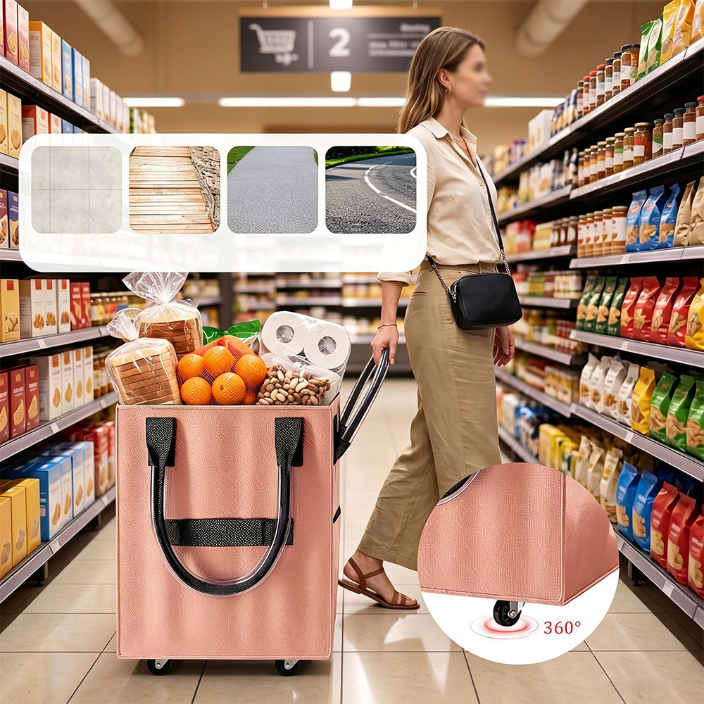 Reusable Grocery Bag Foldable Rolling Shopping Tote Bag - Rose Gold