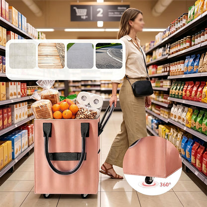 Reusable Grocery Bag Foldable Rolling Shopping Tote Bag - Rose Gold