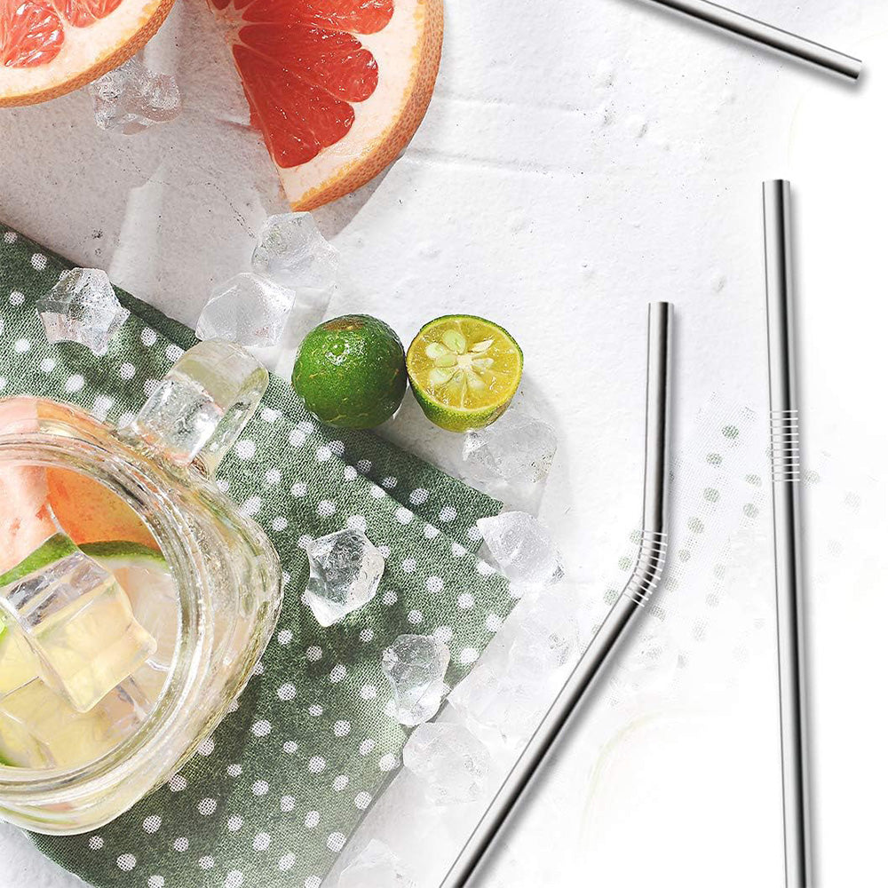 17Pcs Reusable Stainless Steel Straws Set with Cleaning Brushes and Pouch-Silver