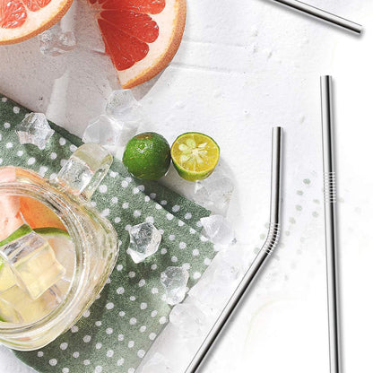 17Pcs Reusable Stainless Steel Straws Set with Cleaning Brushes and Pouch-Silver