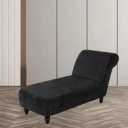 Velvet Armless Lounge Chaise Slipcover Stretch Chaise Couch Cover -Black