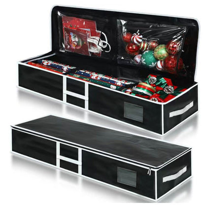 Large Capacity PE Gift Wrap Storage Bag with Zipper & Carry Handles Black