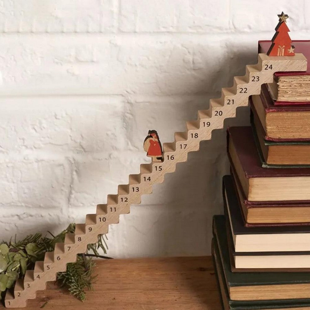Wooden Stair Christmas Advent Calendar Funny Santa Stairs Countdown Calendar Wood Stairs Climbing Decoration