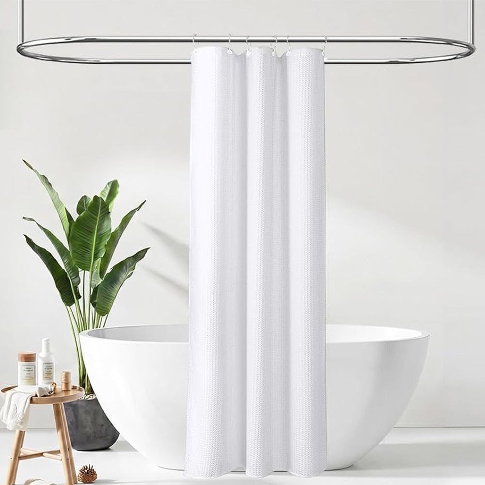 Waffle Weave Water Resistant Shower Curtain - White