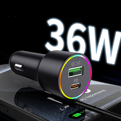 3-in-1 Car Charger ¨C Retractable Coiled Cable with USB and Type-C Fast Charging