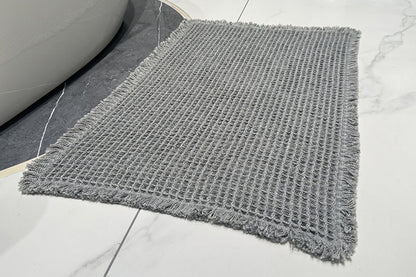 Waffle Bath Mat Super Absorbent Non Slip Bathroom Rug Rubber Backed Bath Rug -Grey