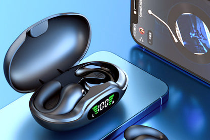 Open Ear Earbuds Ergonomic Clip-On Earbuds Bone Conduction Over-The-Ear Headphones-Black