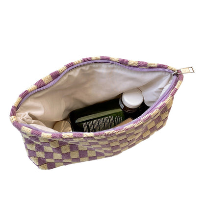 2Pcs Checkered Makeup Bags Travel Toiletry Bag Organizer Makeup Storage Bags Purple
