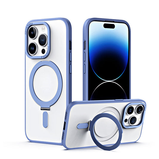 For iPhone 15 Series Magnetic Stand Case Anti-Scratch Shockproof Protective Case with Metal Ring Light Blue