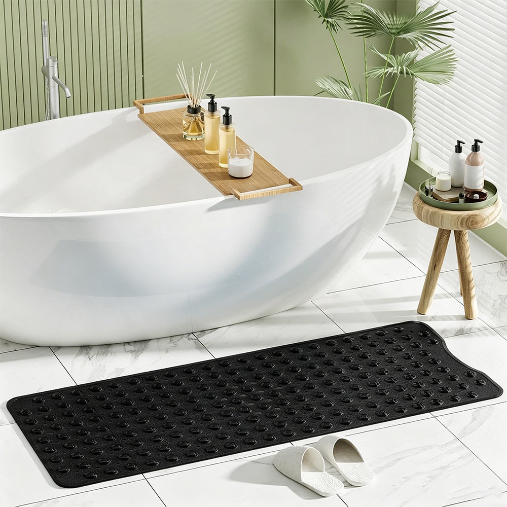 Bathtub Bubble Mat 100x40cm Non Slip Bath Mat with Drain Holes for Shower-Black