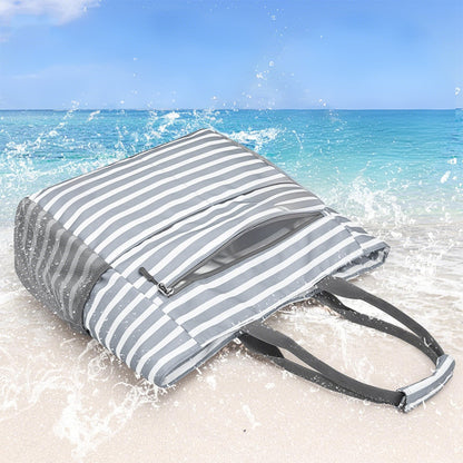 Beach Bag Large Foldable Sandproof Totes Bag With Zipper Beach Shoulder Bag-Grey