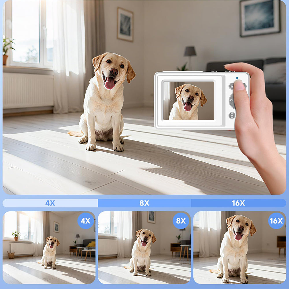 4K Digital Camera Dual Screen Selfie Camera for Vlogging - White