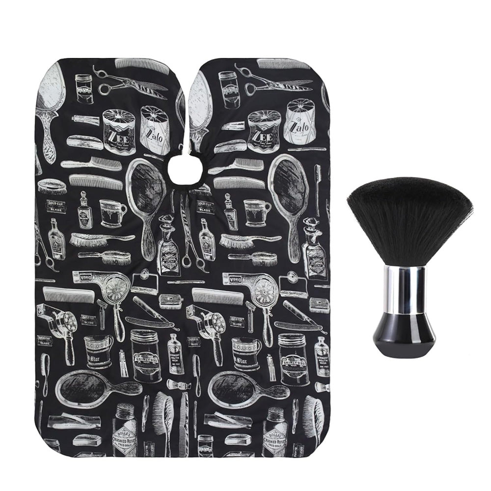 Hair Cutting Cape Set Barber Cape with Neck Duster Brush for Men Women Salon Supplies-Black