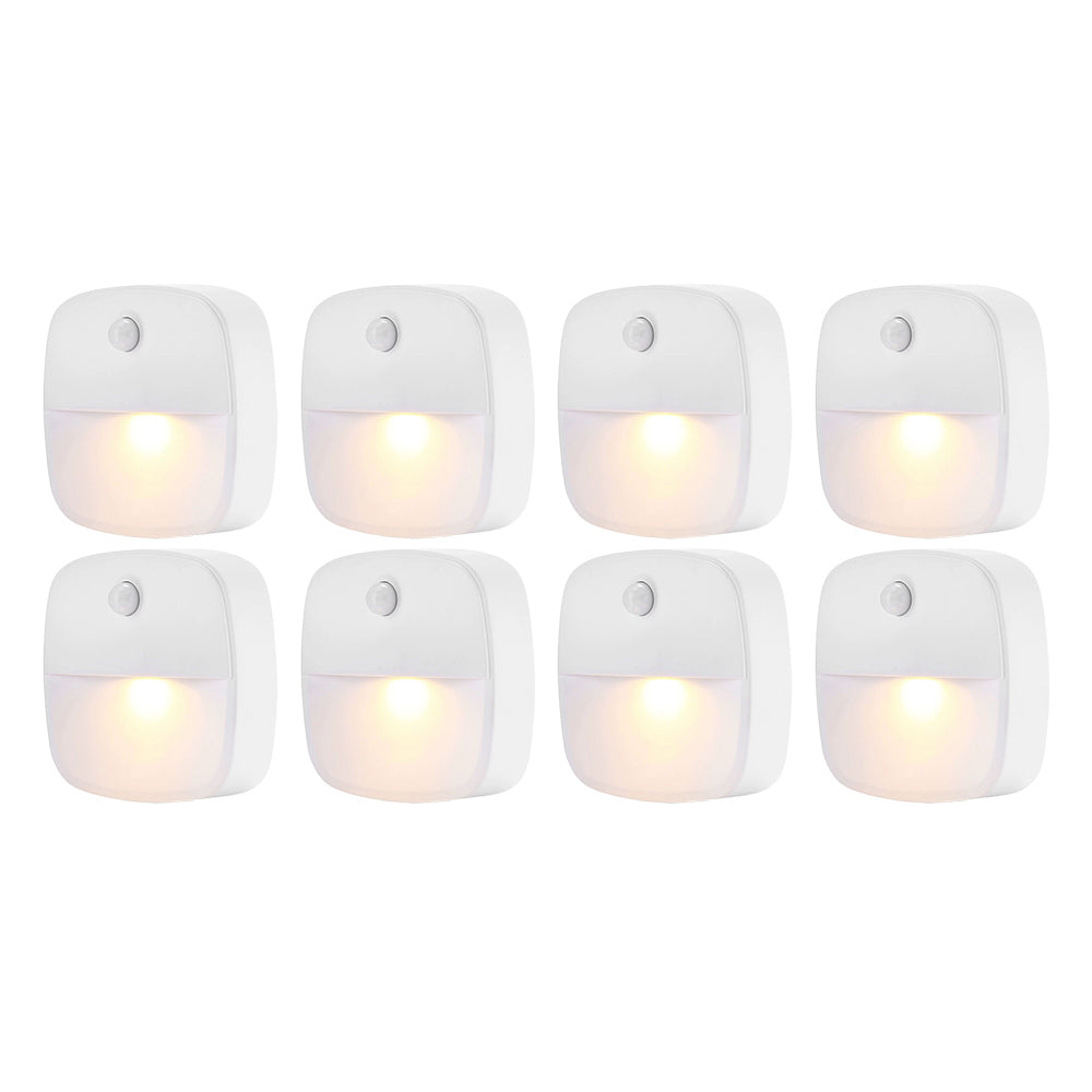8pcs Motion Sensor Closet Lights Indoor Stair Lights Cordless LED Step Night Light for Under Cabinet Hallway-Warm White