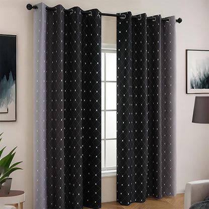 Blackout Curtain Gradient Color Curtains-Black