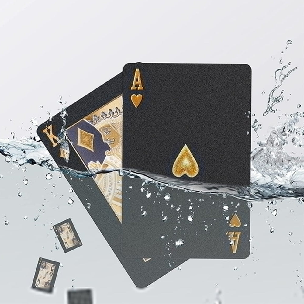 2Pcs Waterproof Playing Cards PVC Plastic Poker Deck Black & Gold Skull Design