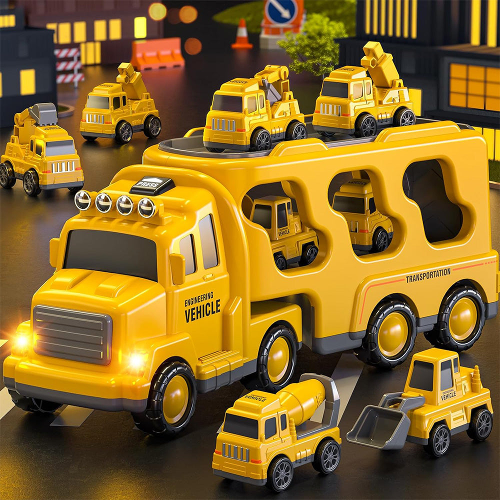 Construction Truck Toys with 6 Mini Cars for Kids Electric Carrier Toy Set