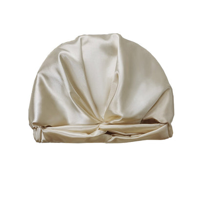 Simulated Silk Standard Pillow Case with Sleeping Bonnet Hair Scrunchy for Hair and Skin Protection Beige
