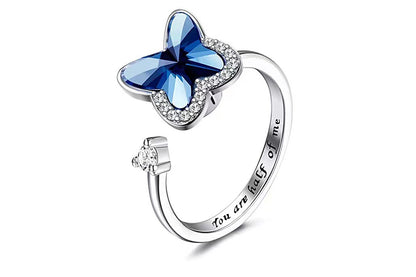 Anxiety Worry Fidget Spinner Ring Meditation Spinner Ring Adjustable Opening-Blue Butterfly