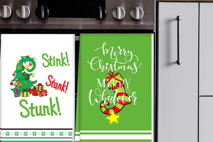 4Pcs Set Christmas Kitchen Towels Grinch Hand Inspirited Towel Merry Christmas Decorative Xmas Absorbent Dish Towels-Style 1