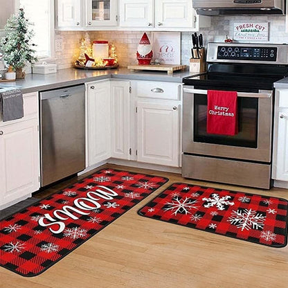 2Pcs Set Christmas Floor Mats Non-Slip Kitchen Mats Xmas Doormats Style 4