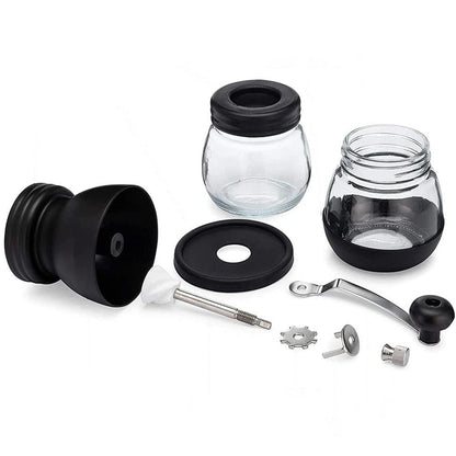 Manual Coffee Bean Grinder Hand Stainless Ceramic Burr Core Glass Jar Set