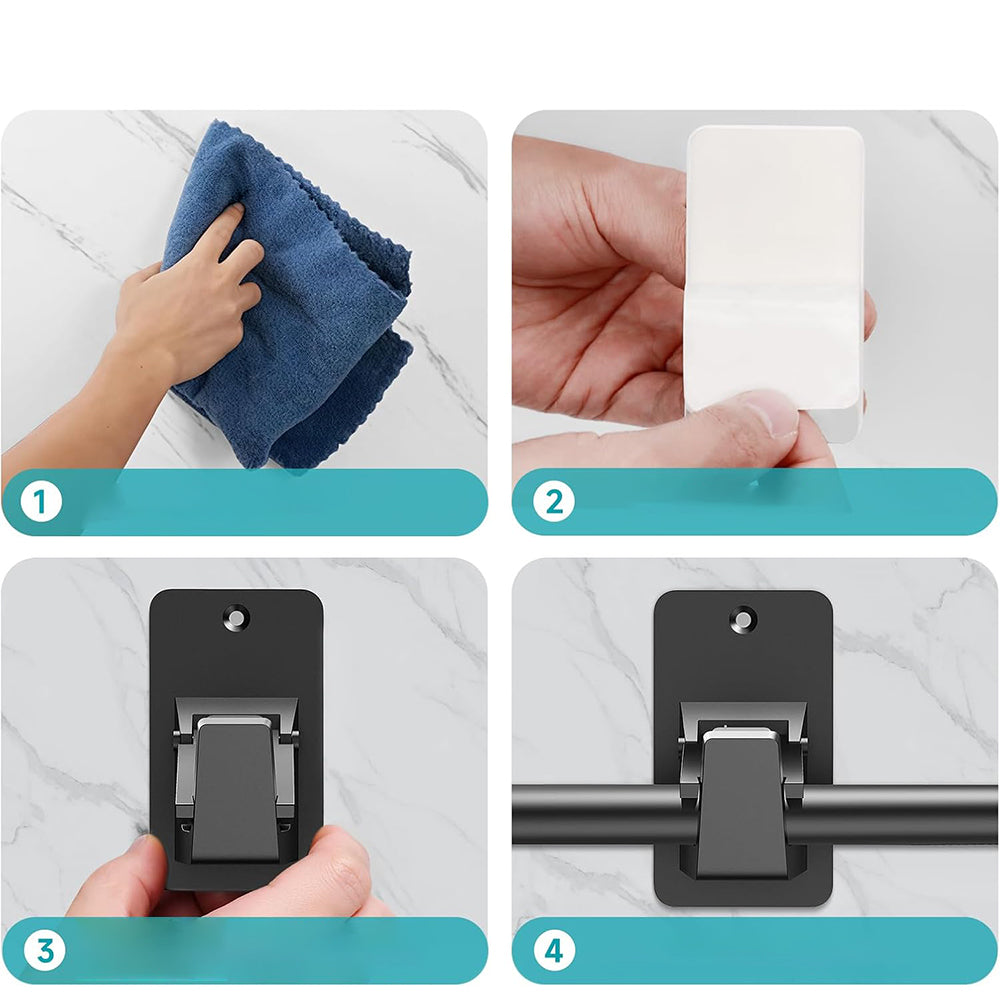 2Pcs Curtain Rod Holder Adhesive Hook-Black