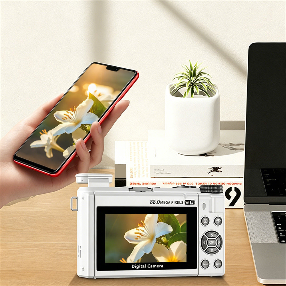8K Digital Camera with Flip Screen and Remote Control-White