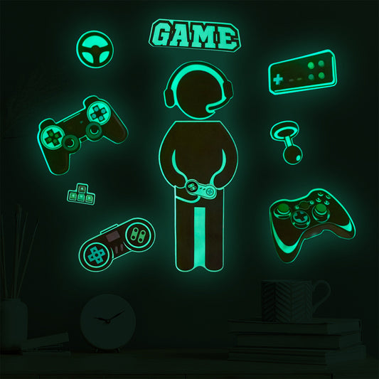 Set of Glow in The Dark Gamer Wall Decals Sticker for Boys Girls Playroom Bedroom Living Room -Green